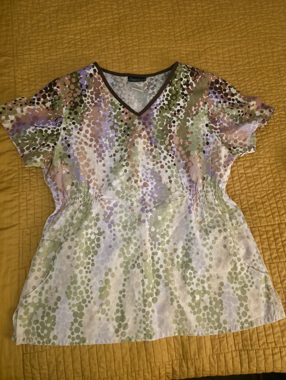 Cherokee V-Neck Short Sleeve Tunic in Lavender, Olive & Tan